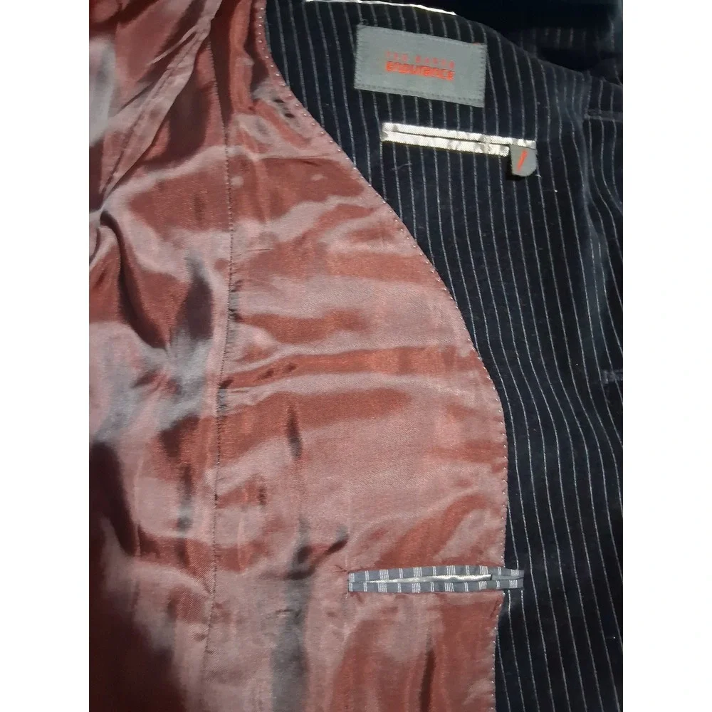 Ted Baker Endurance‎ Blk Pinstripe Mens size 40L Velour Two-Button Preppy Blazer